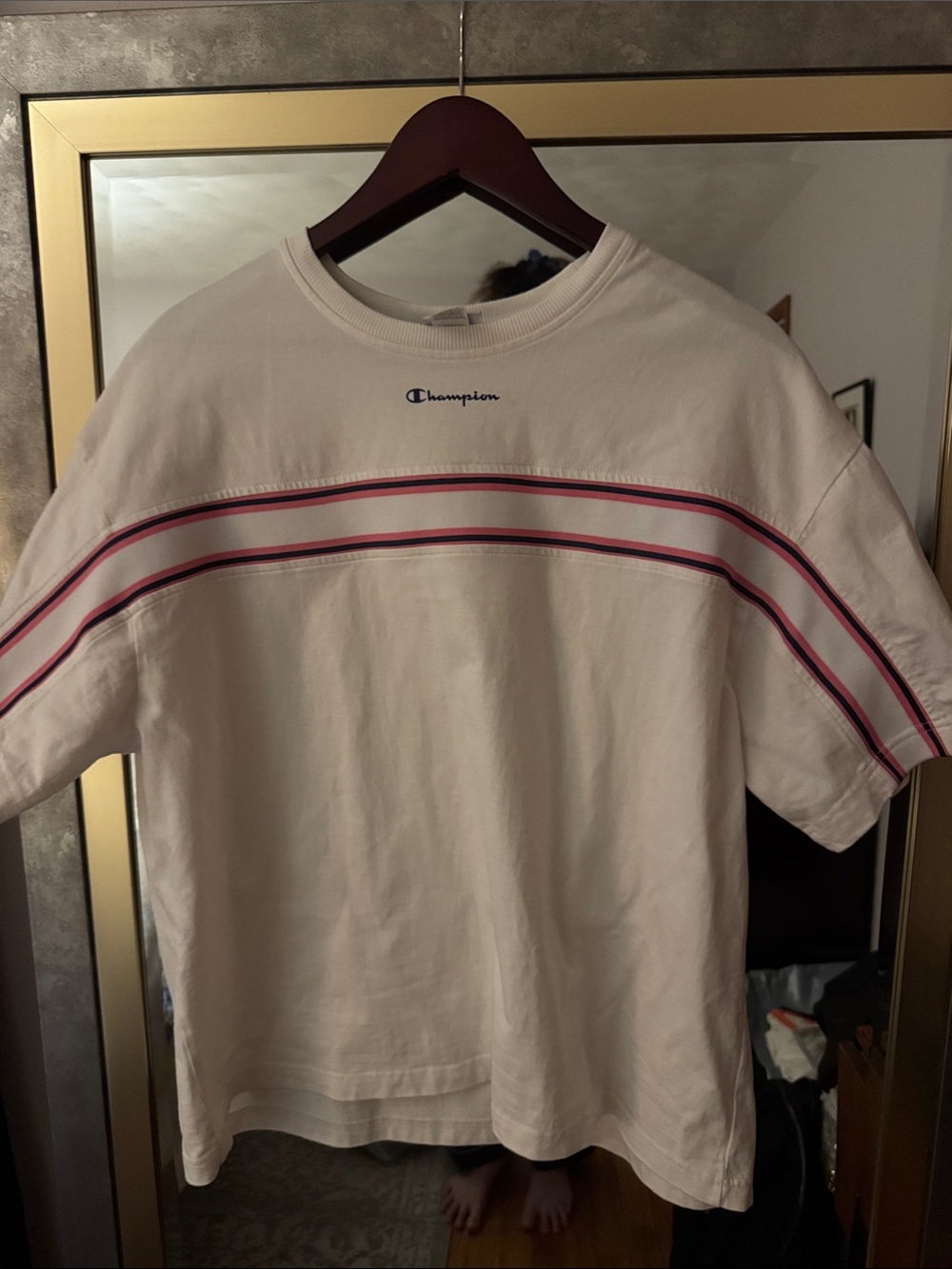 Champion White Short-Sleeve Stripe Tee